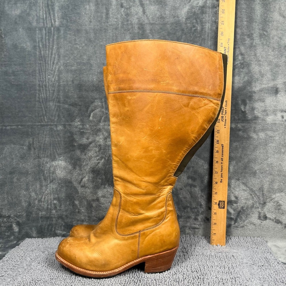 Adelante Tan Leather Knee High Wide Calf Boots Womens 9 C Made To Order Tall Zip
